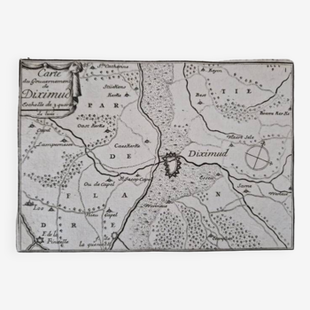 17th century copper engraving "Map of the government of Diximud" By Pontault de Beaulieu