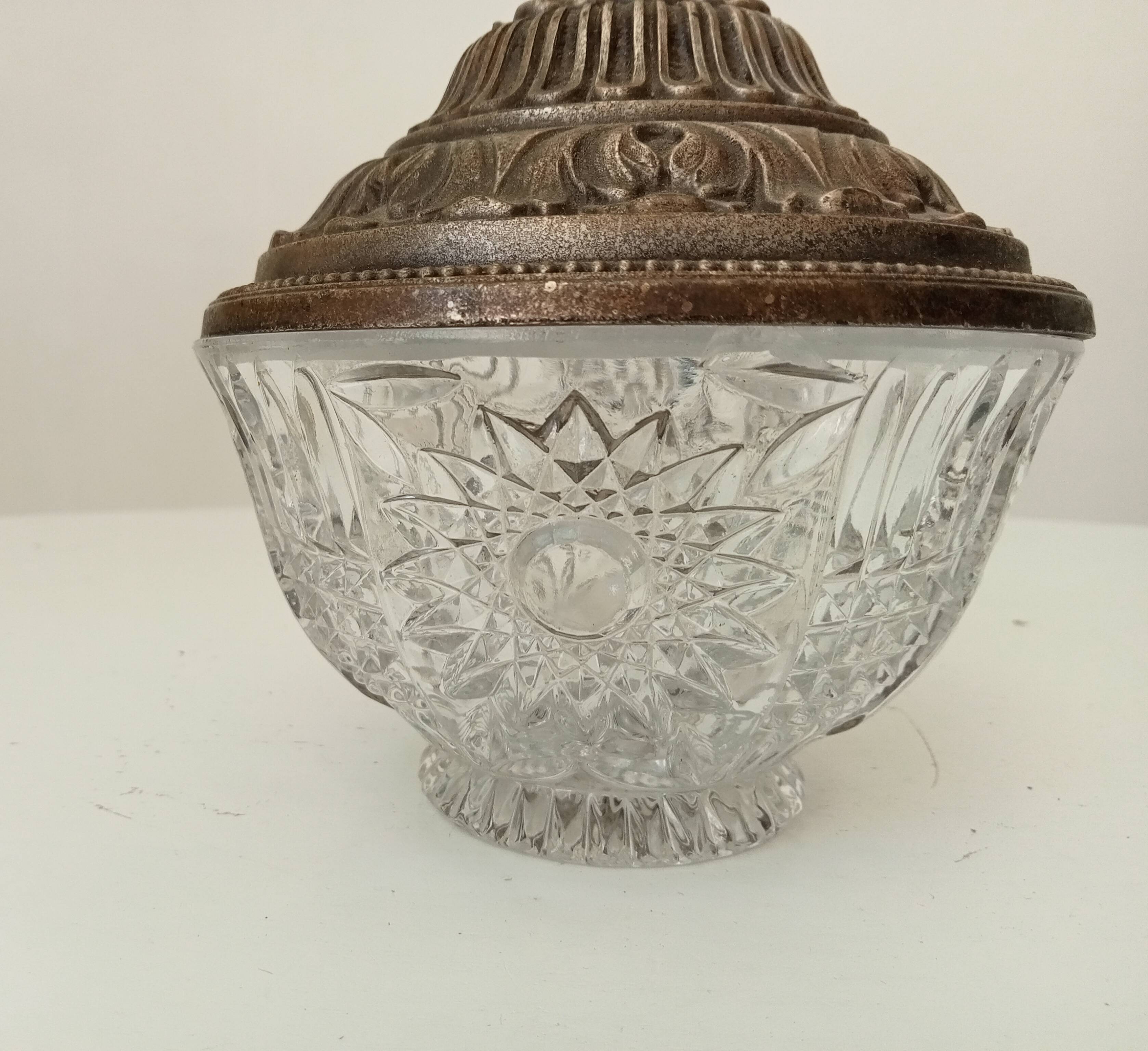 Vintage chiseled glass and tin candy box