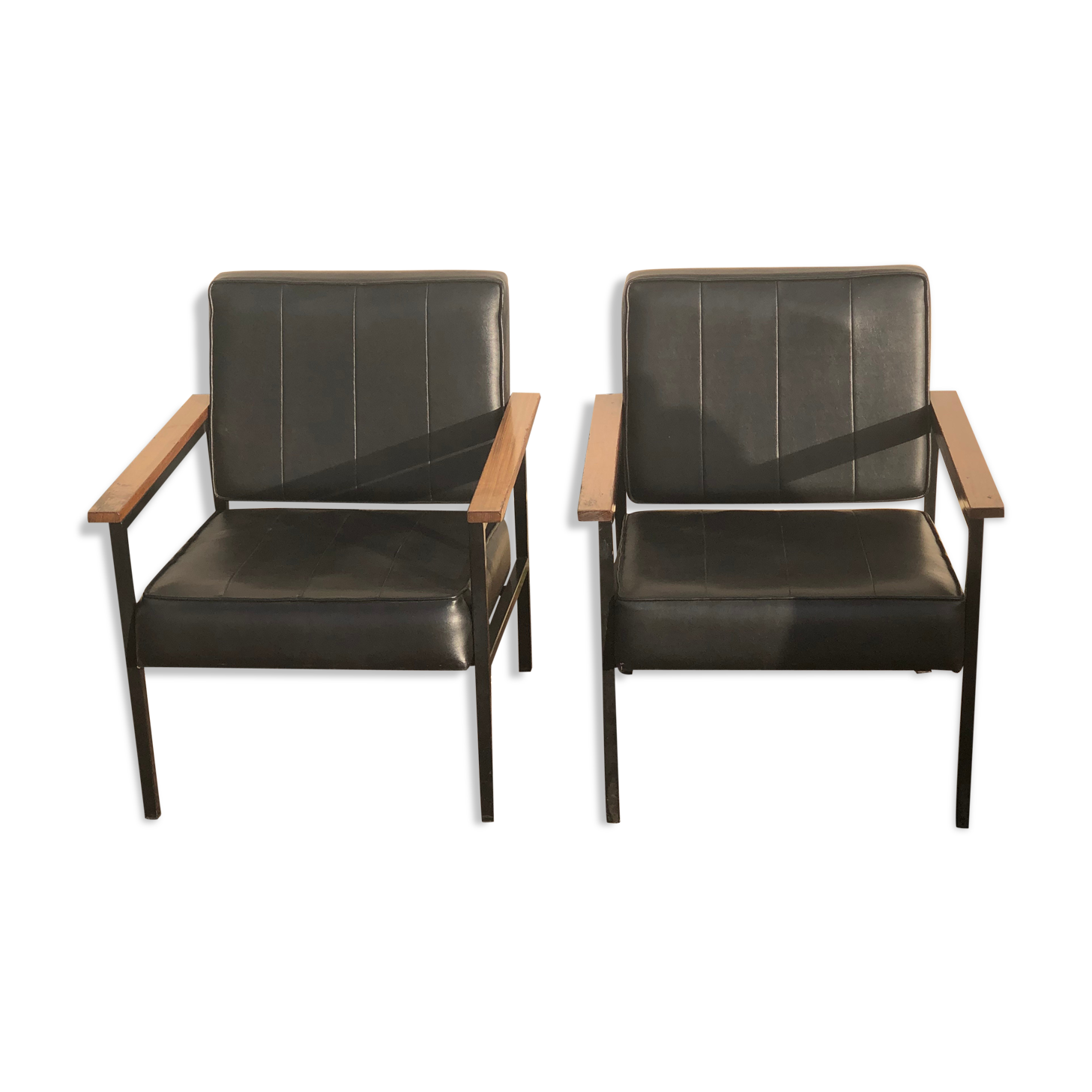 Pair of skaï and wood chairs 60s