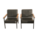 Pair of skaï and wood chairs 60s