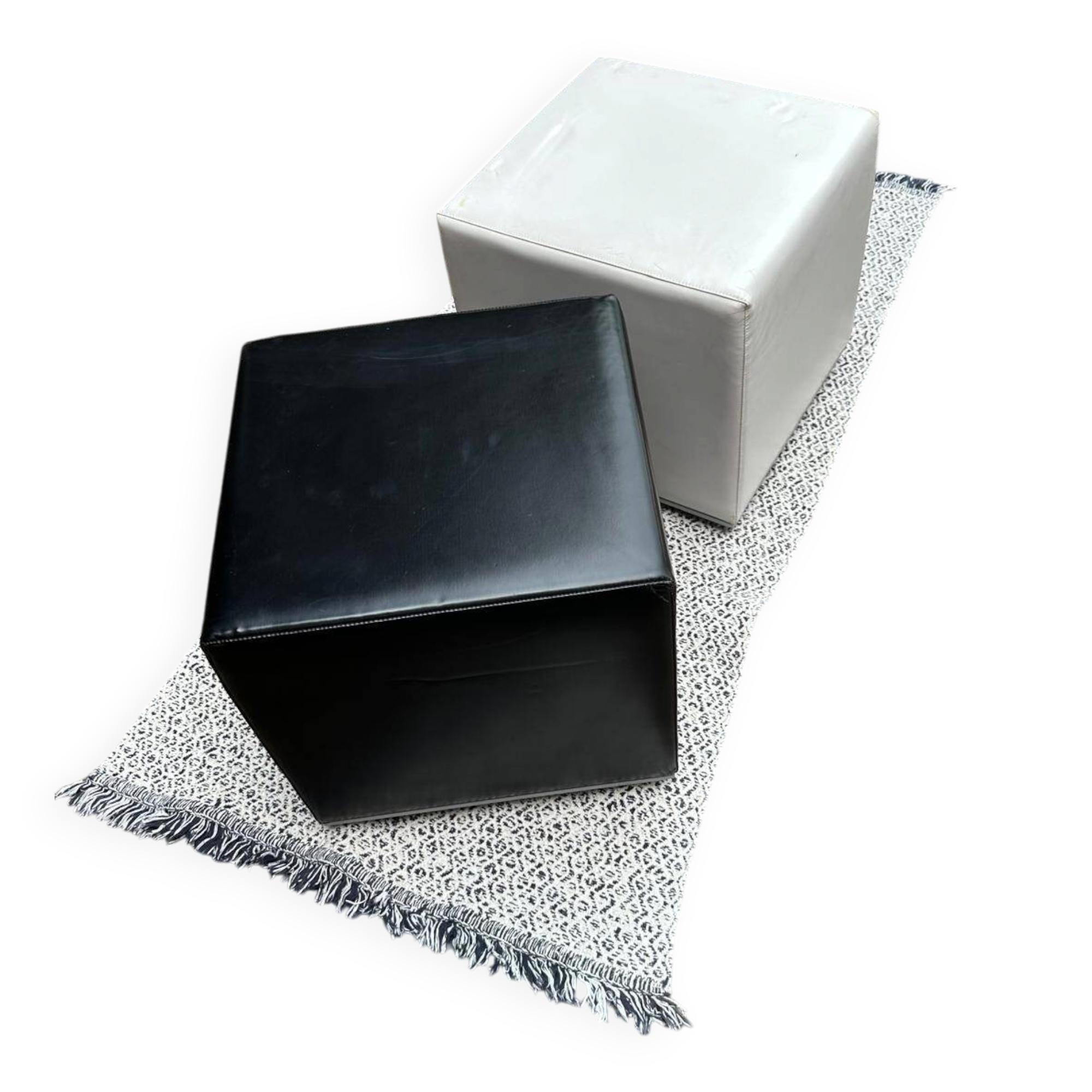 Pair of designer poufs in faux leather