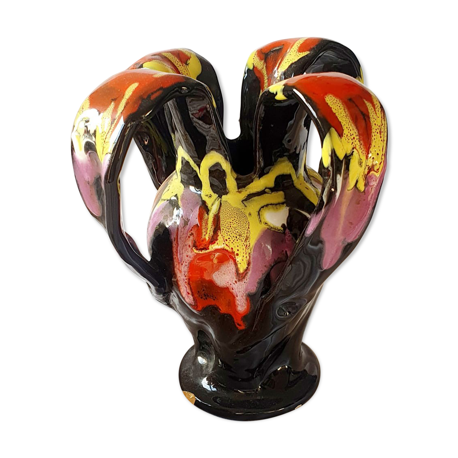Multicolored flamed ceramic vase Vallauris