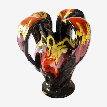 Multicolored flamed ceramic vase Vallauris