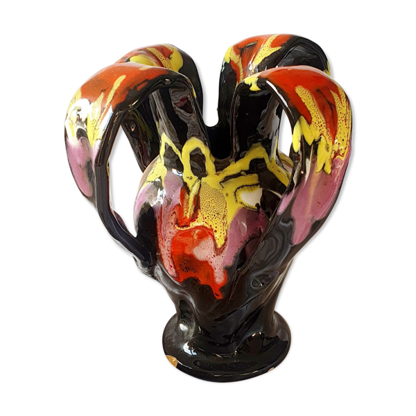 Vase céramique flammée multicolore Vallauris