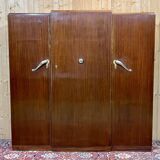 3-door mahogany wardrobe in Art Deco style from the 1950s, removable into 3 parts