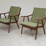Pair of green flower boomerang armchairs by Antonin Suman for Ton (Thonet)
