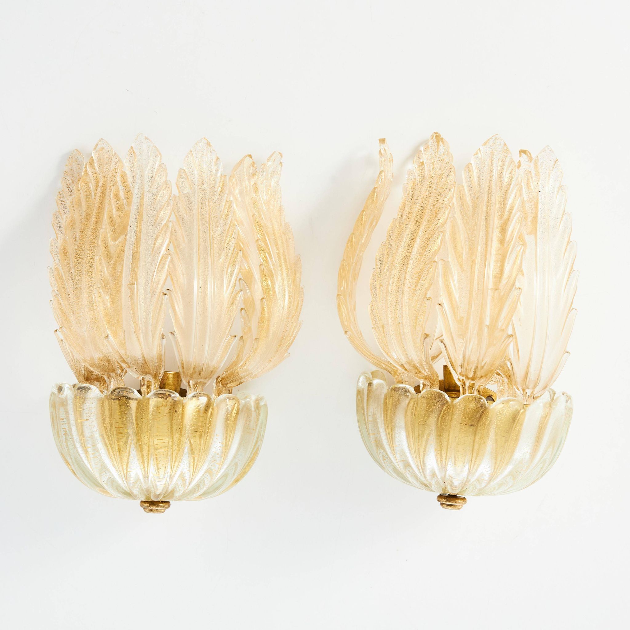 Pair of Murano glass wall sconces with gold accents Mid-century modern in Italy