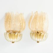 Pair of Murano glass wall sconces with gold accents Mid-century modern in Italy
