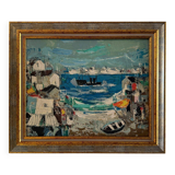 Oil on 20th century panel representing a fishing port by S. Margarit