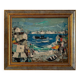 Oil on 20th century panel representing a fishing port by S. Margarit
