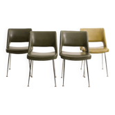 Vintage chairs imitation leather green khaki metal foot