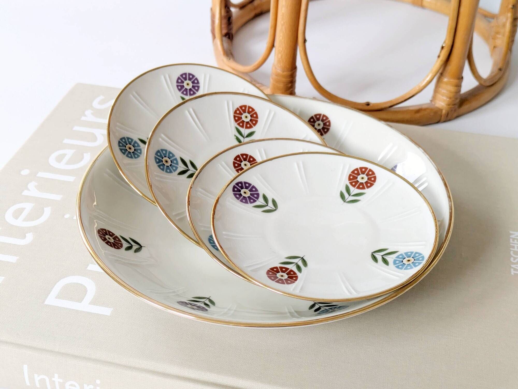 Set of 4 coasters + 1 plate, Winterling Bavaria porcelain, 1960s