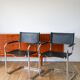 Ensemble de 4 fauteuils tubulaires en croute de cuir Cantilever chrome et Noir, dans le goût de Mart Stam, 1970