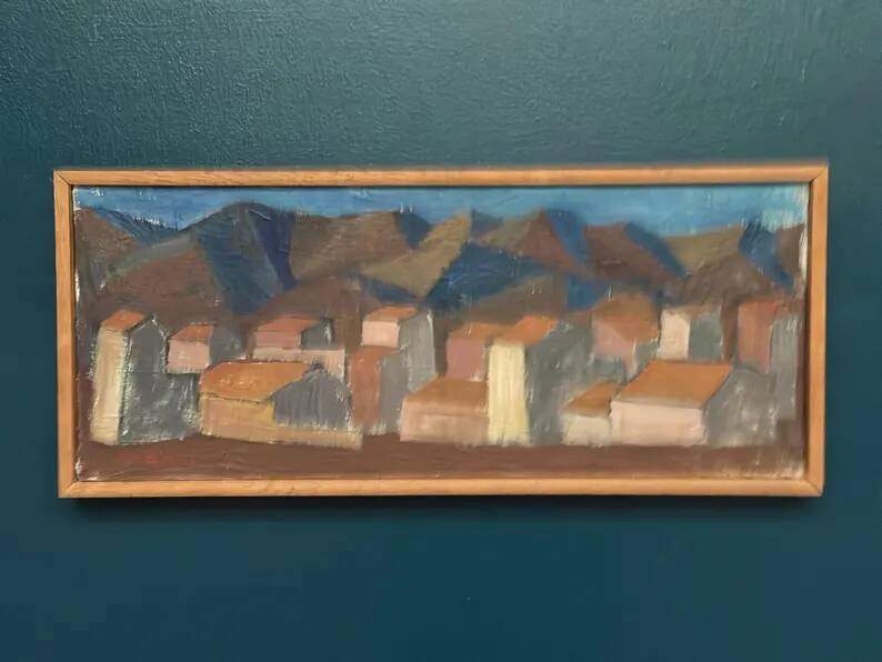 Swedish Oil on Canvas "Urban Landscape" by Johan Lundgren, Framed