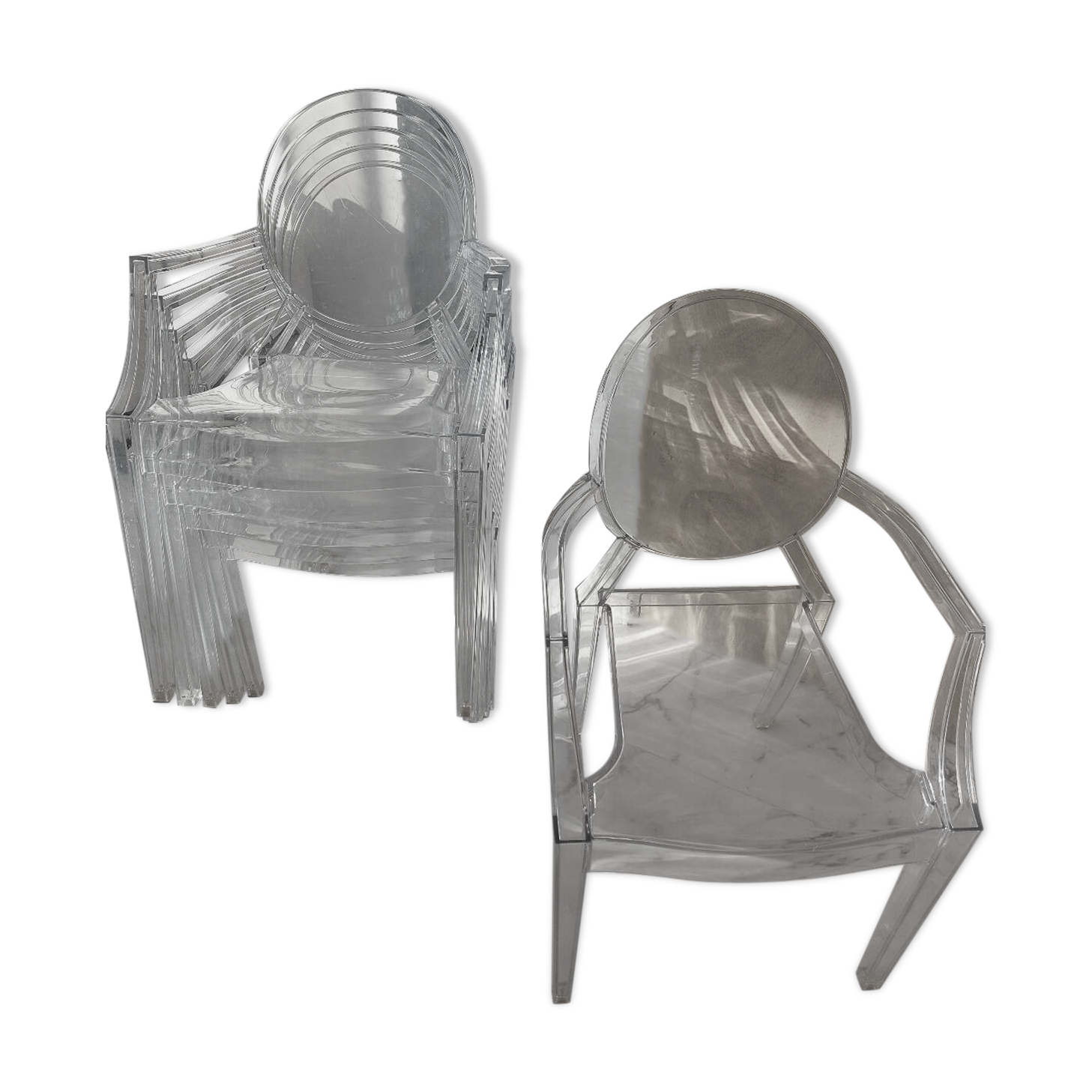 Set of 6 Starck Louis Ghost chairs by Kartell