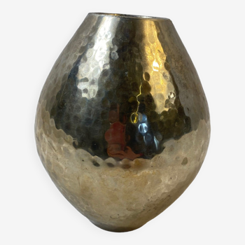 Hammered silver metal vase