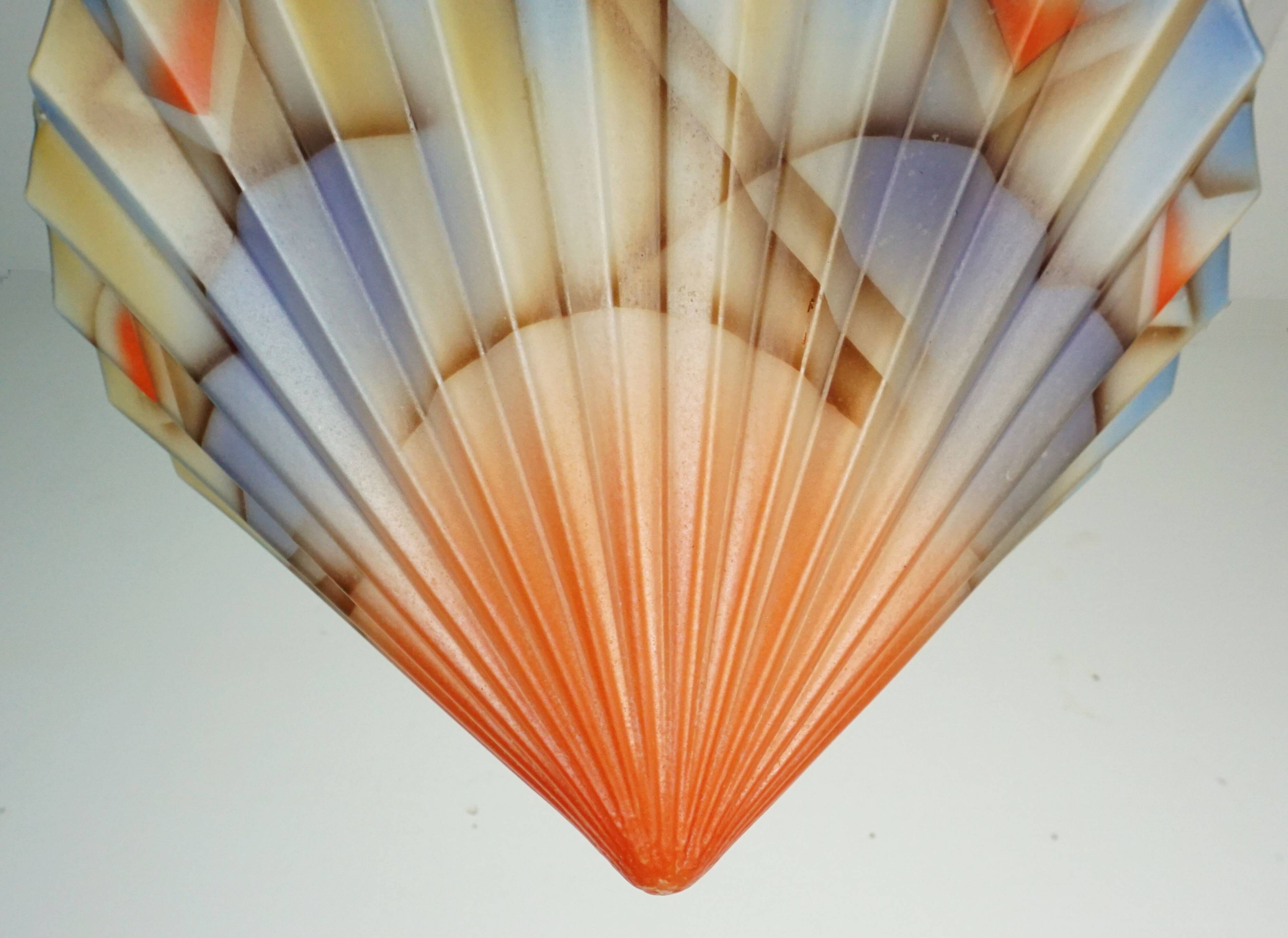 art déco glass PENDANT LIGHT airbrush pleated shape avantgarde design