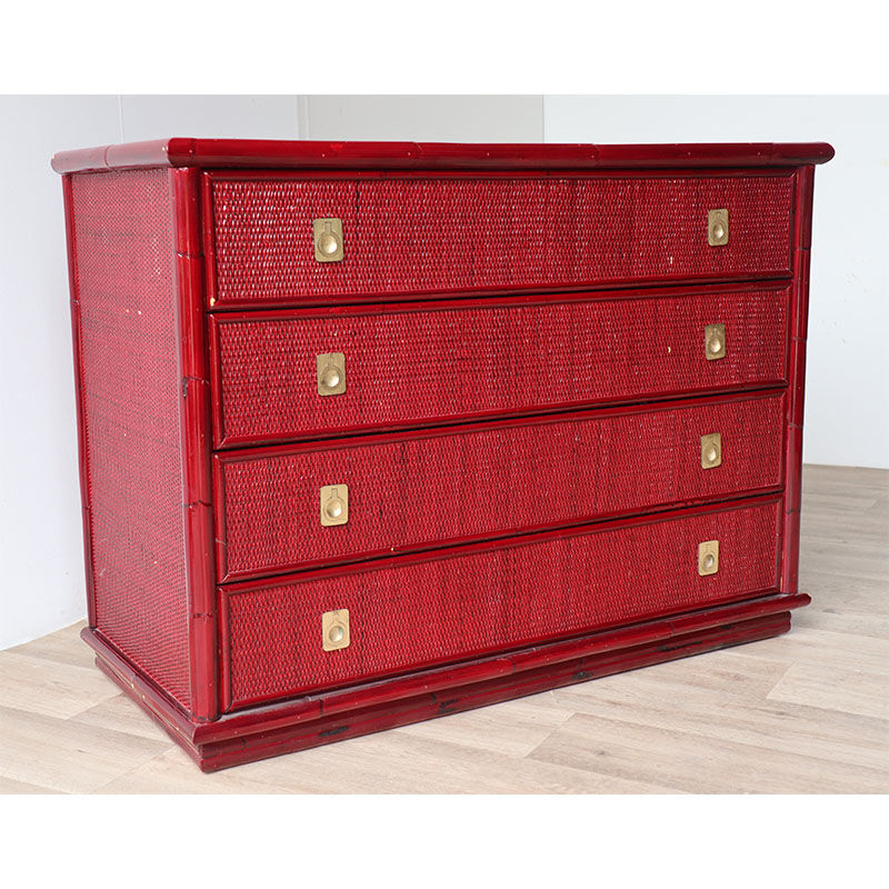 Vintage Dal Vera chest of drawers in bamboo and wicker, 1960