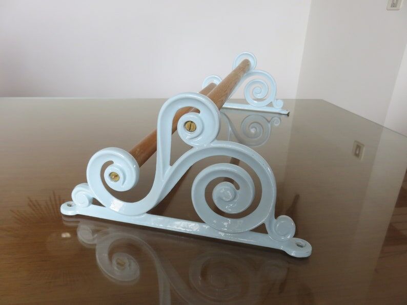 Towel rack in enamelled cast iron pale blue Art Deco 30s 40s