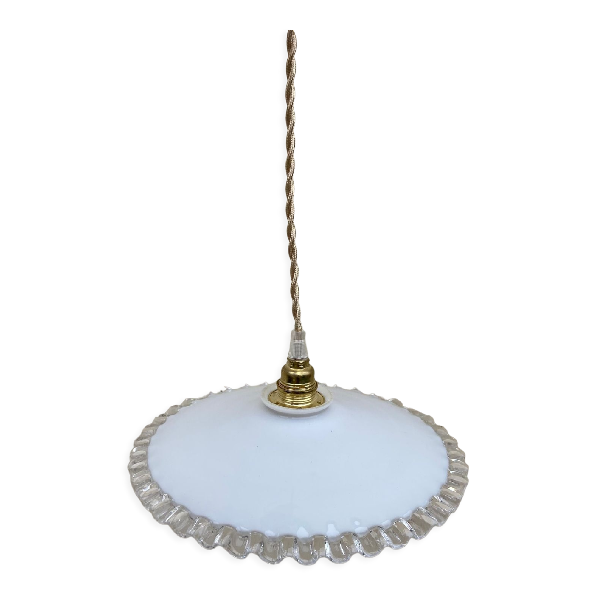 Vintage pendant lamp in serrated white opaline