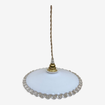 Vintage pendant lamp in serrated white opaline