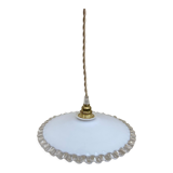 Vintage pendant lamp in serrated white opaline