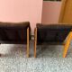 Small Scandinavian pine and velvet armchair