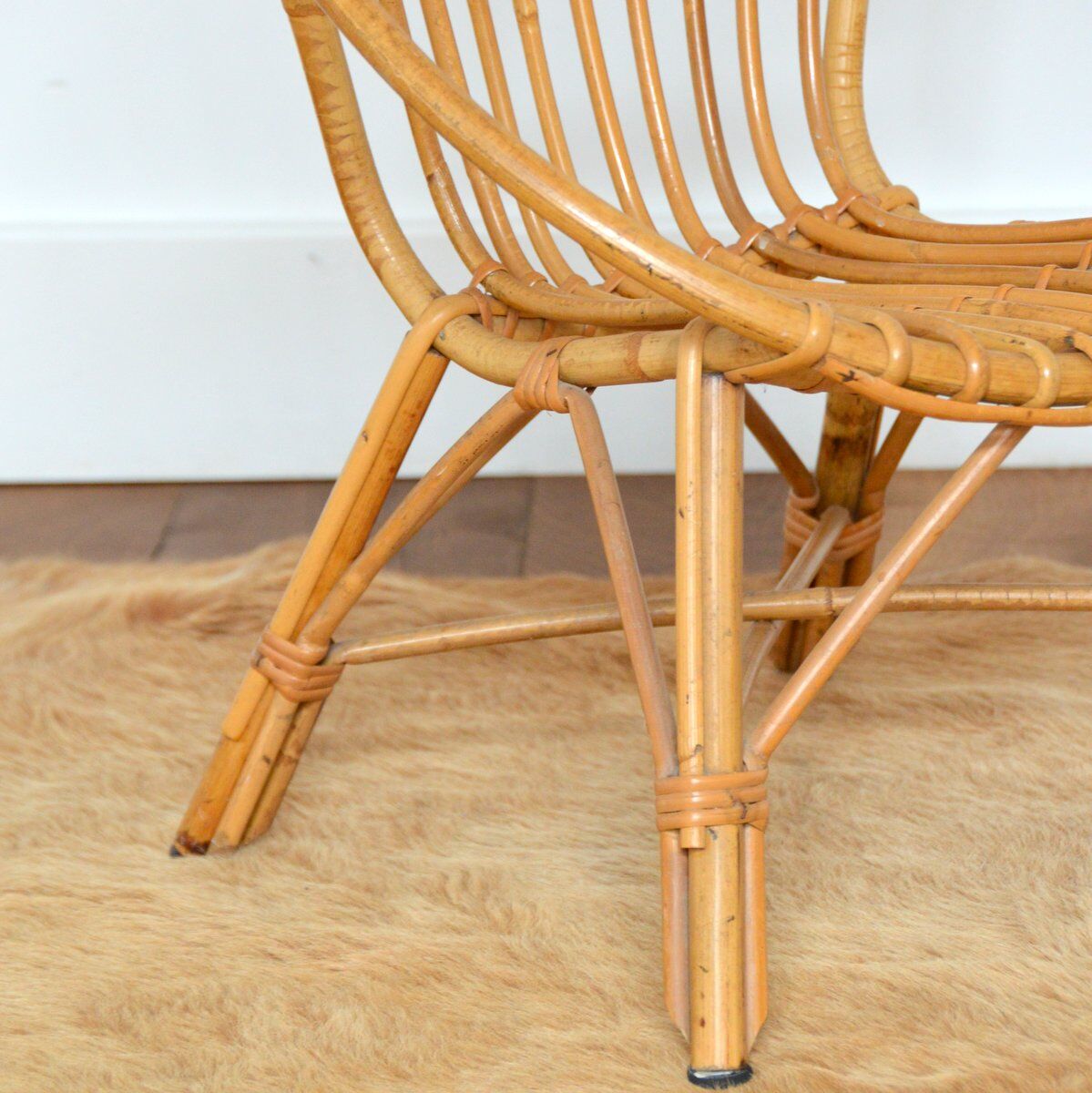 Children's shell armchair in rattan 1960s