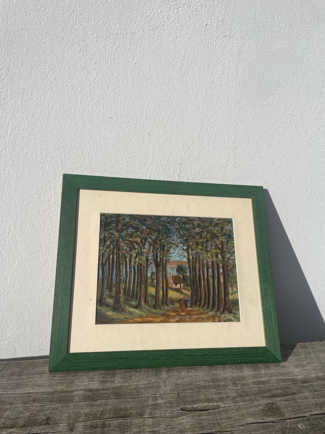 Peinture ancienne paysage breton cadre bois