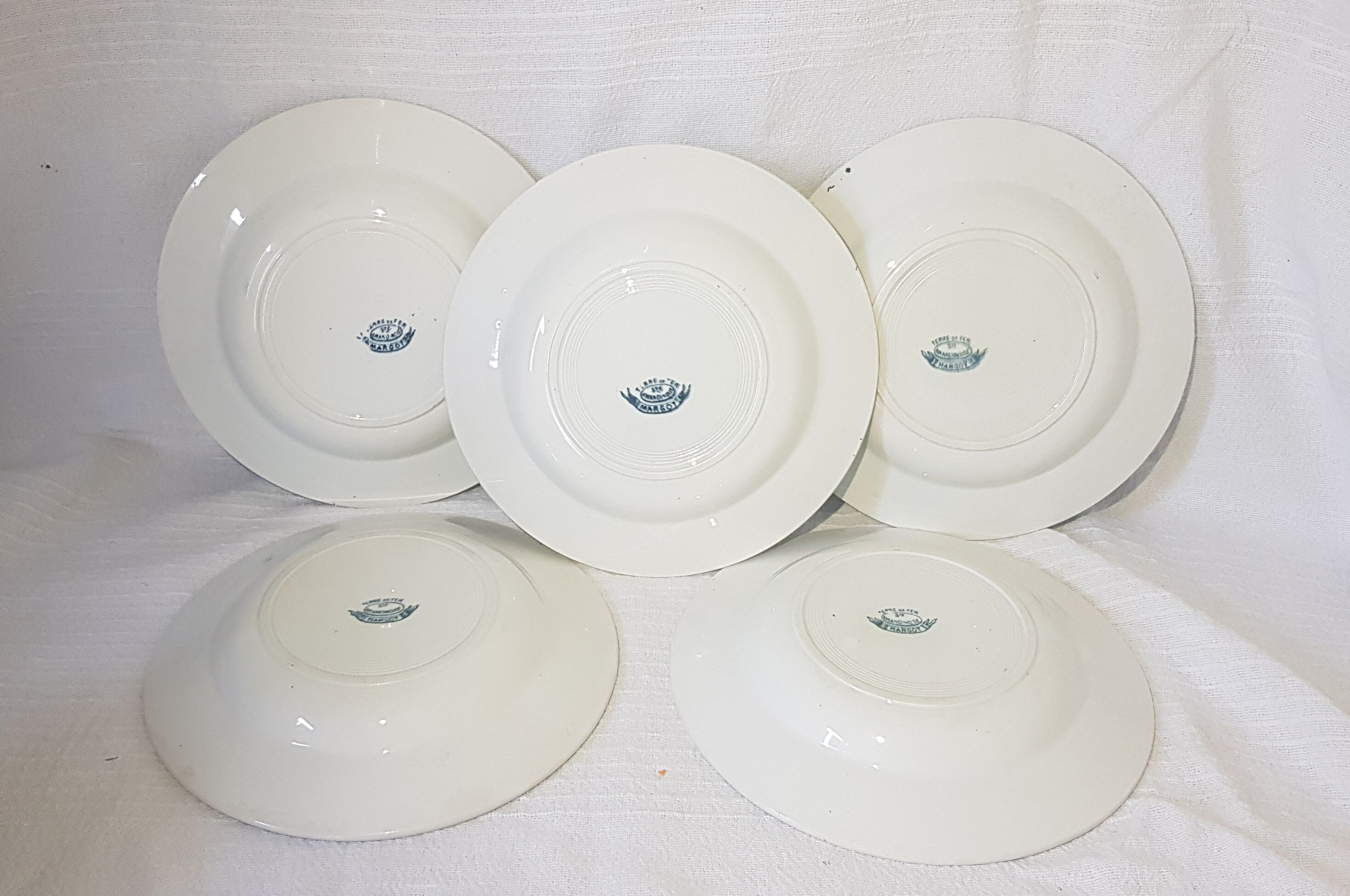 5 soup plates in St. Amandinoise earthenware model Margot, iron earth.