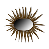 Vintage copper metal sun mirror oval shaped from the 1960s