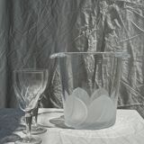 Glass ice or champagne bucket with stylized petal patterns