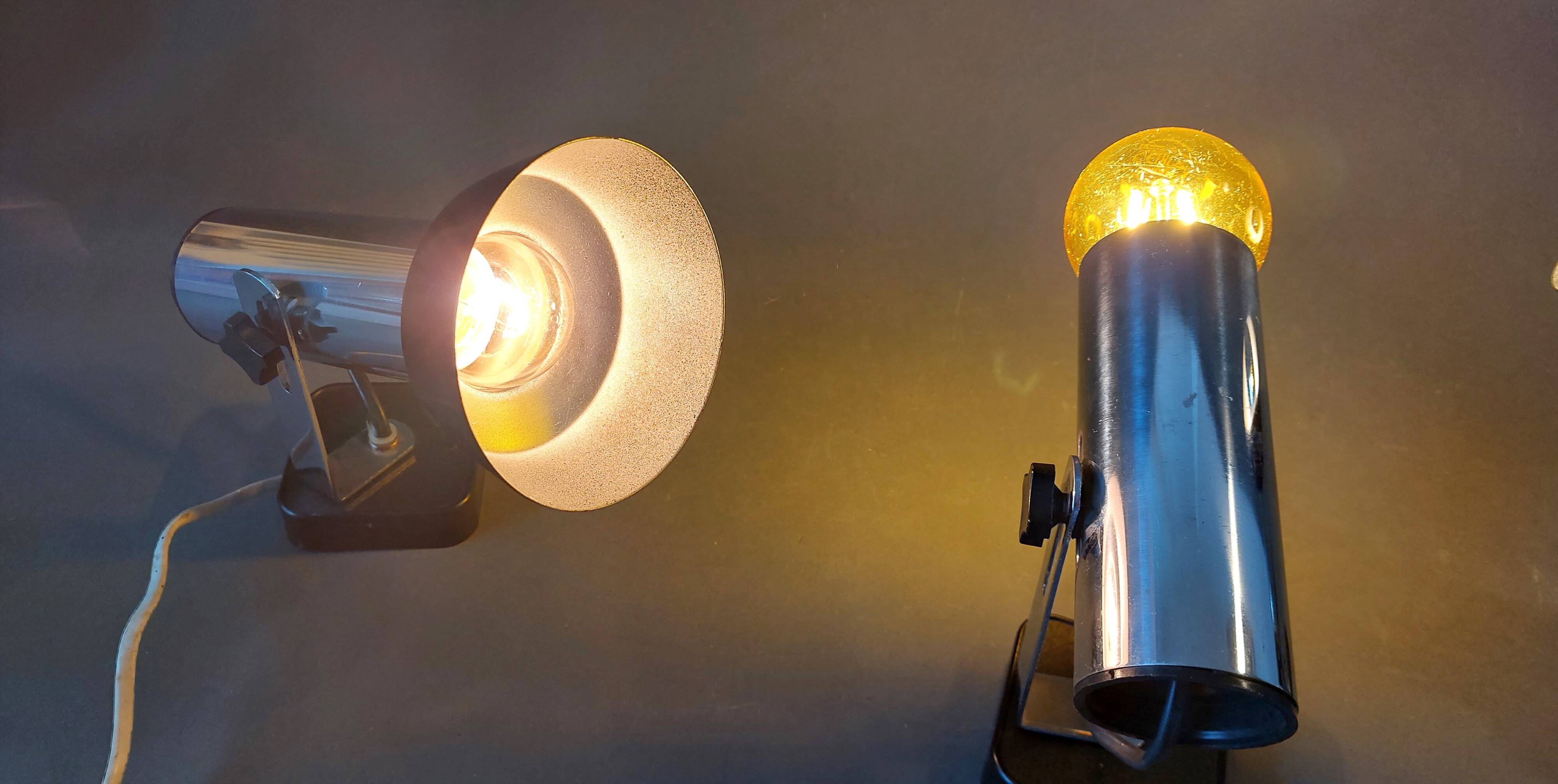 Series of 3 Targetti Sankey 1970 chrome wall lights.
