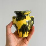 Petit vase en céramique, couleurs jaune et vert, design artistique,
