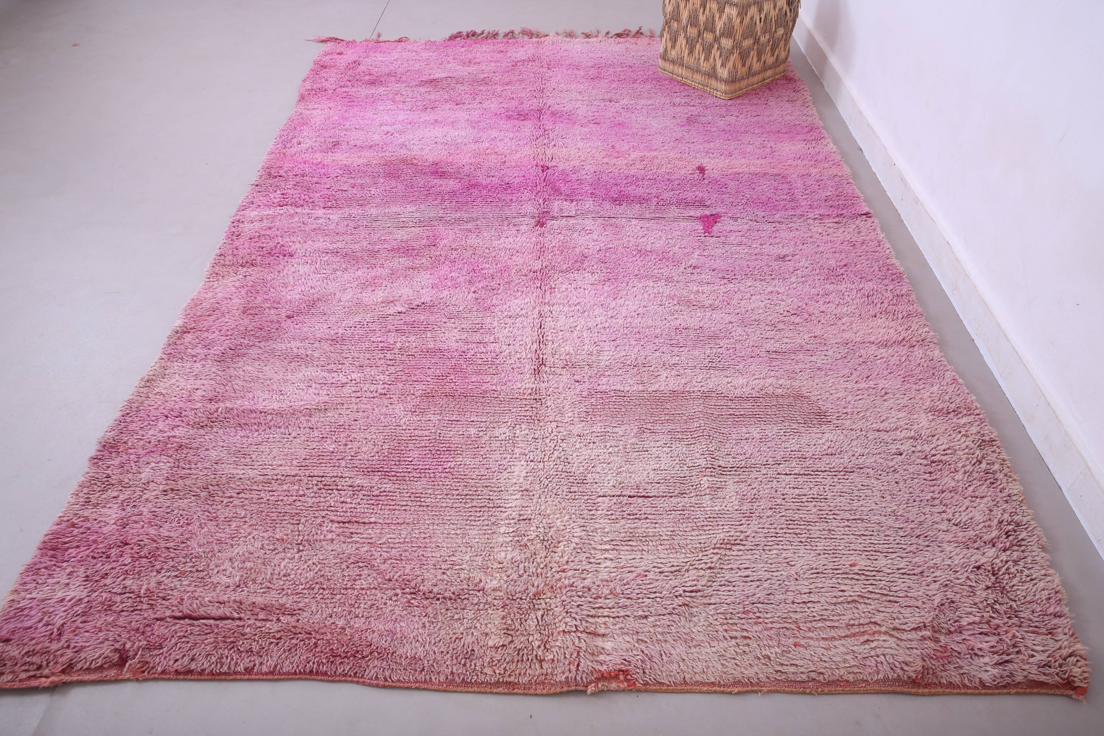 Tapis marocain vintage violet 197 x 296 cm - Tapis en laine berbère - Tapis fait main