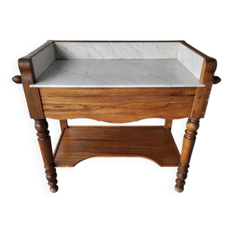 Ancienne table de toilette coiffeuse en marbre et bois massif