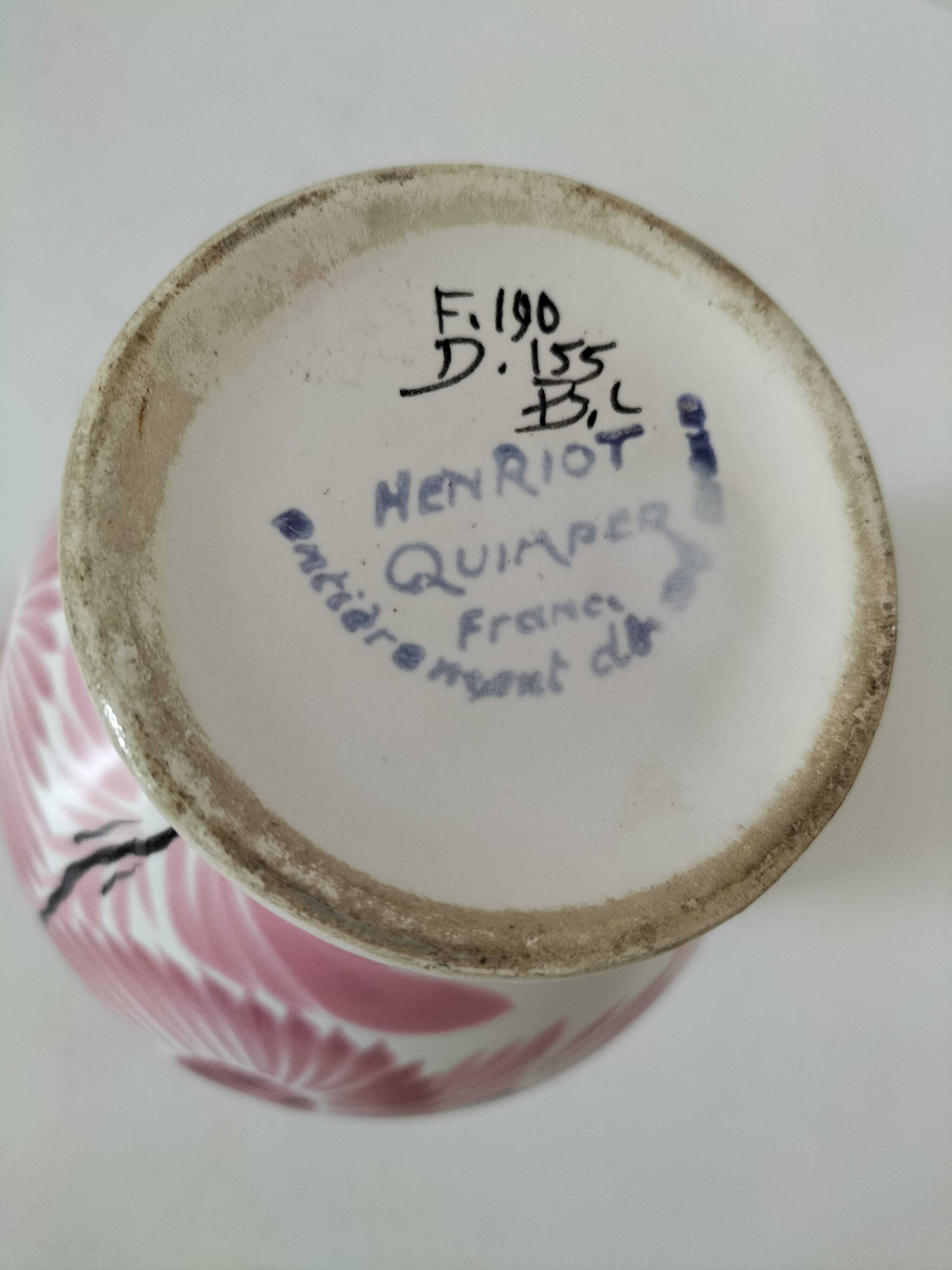 Henriot Quimper Camaïeu pink collection pitcher