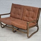 1970s, Scandinavian 2 seater sofa, original very good condition, bamboo, leather.