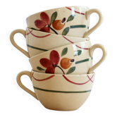 4 tasses à café anciennes Gien en terre de fer ivoire au décor floral