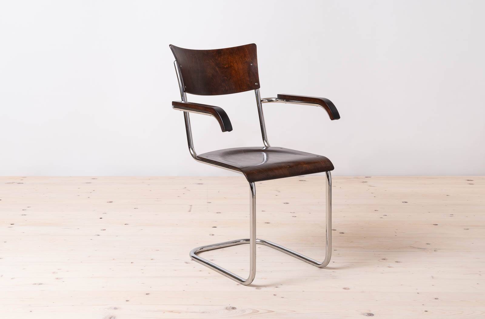 Set of 4 Bauhaus Dining Chairs, designed by Mart Stam, Tubular Steel Base