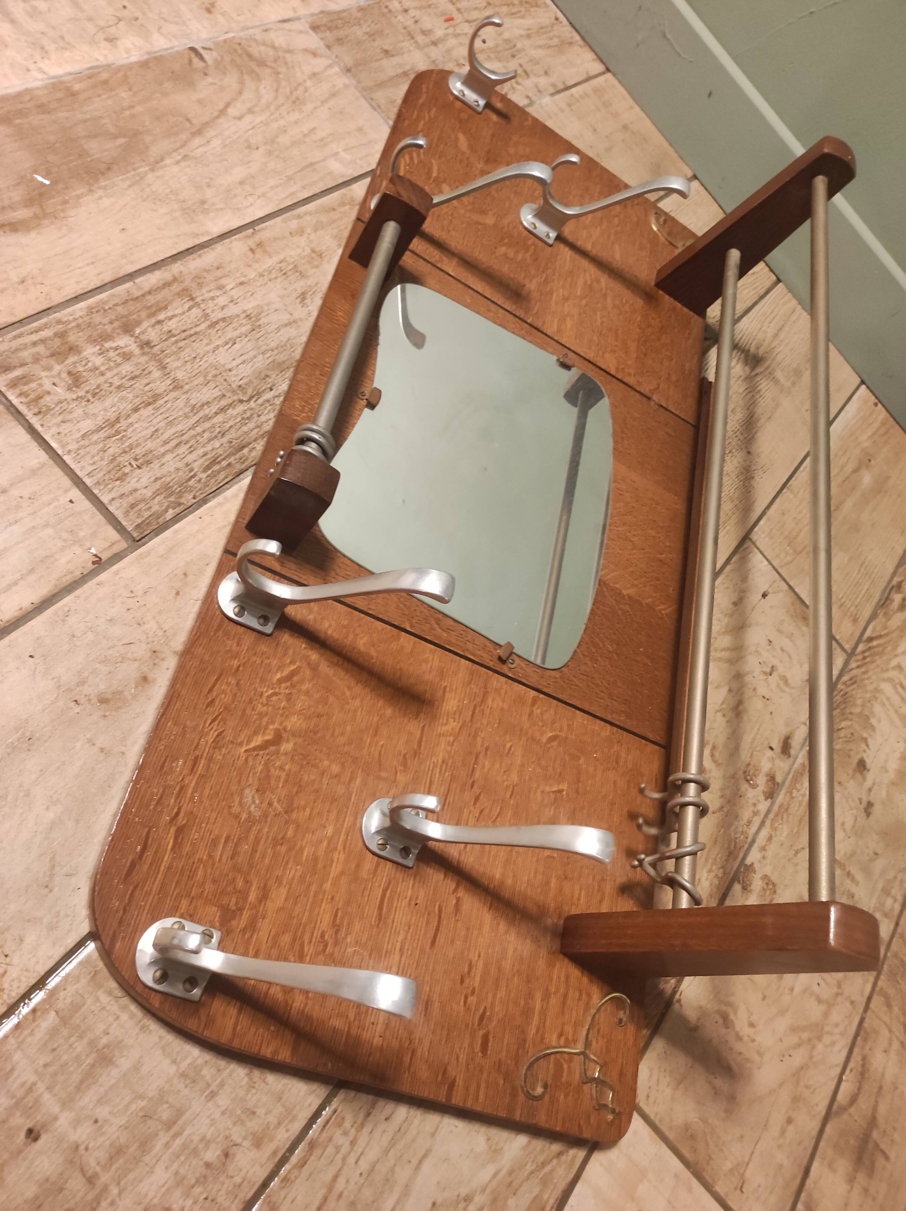 Wall cloakroom wood coat racks hooks aluminum vintage mirror