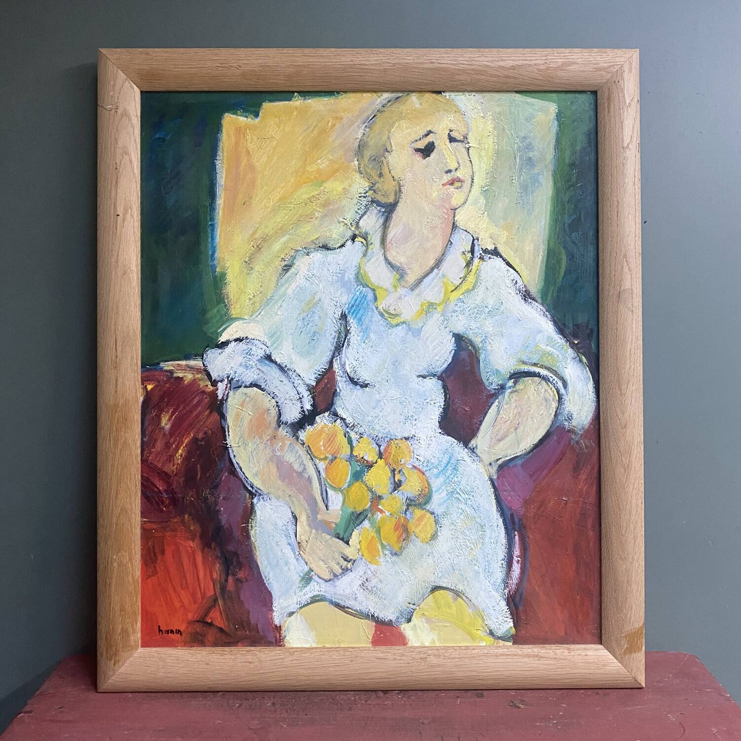 Painting “The girl with the tulips” signed Hanin