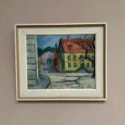 Original Swedish Oil on Panel – “Urban Landscape” by B. Gustavson – Signed – Dated 1947 – Vintage & Framed