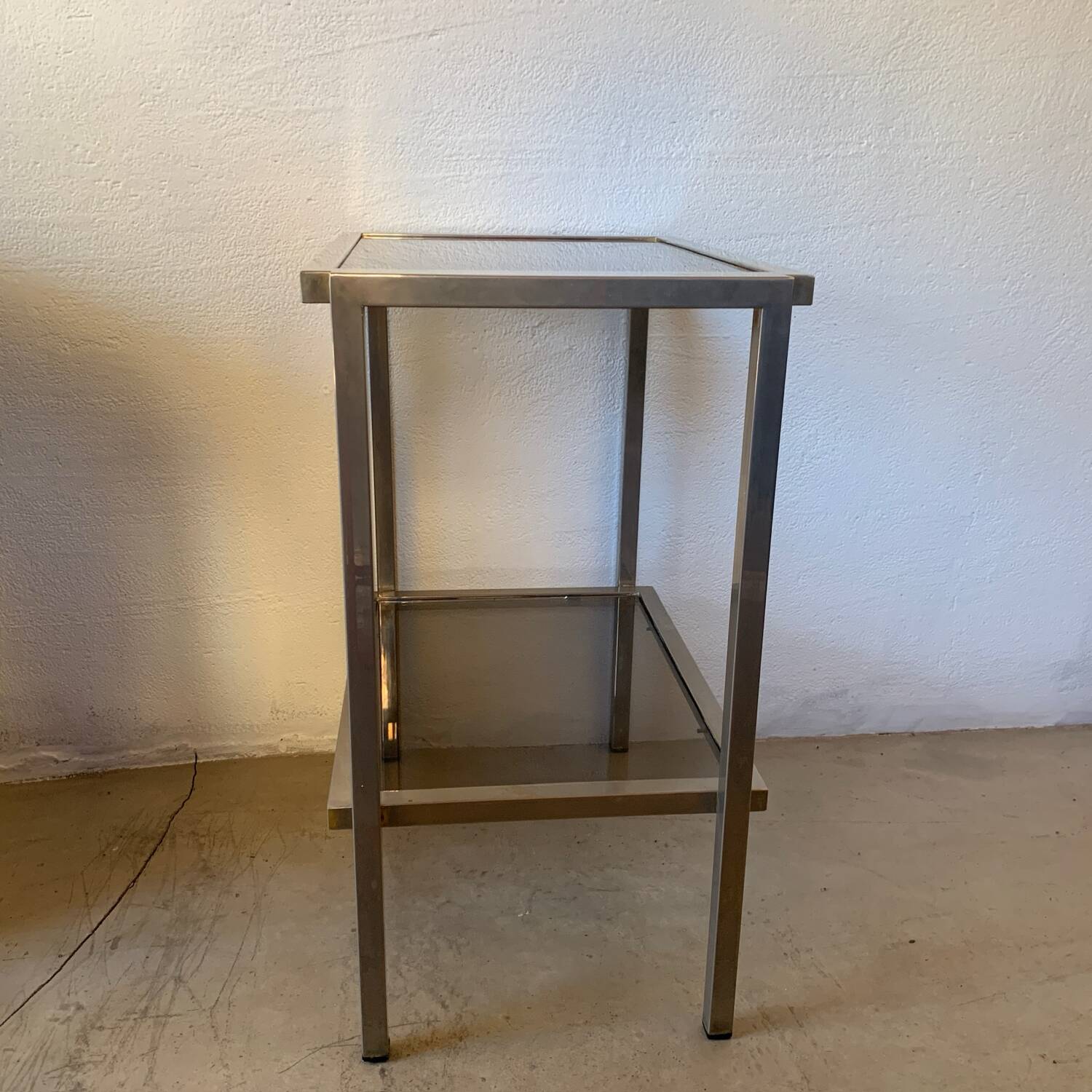 Designer chrome and smoked glass side table, 1970s