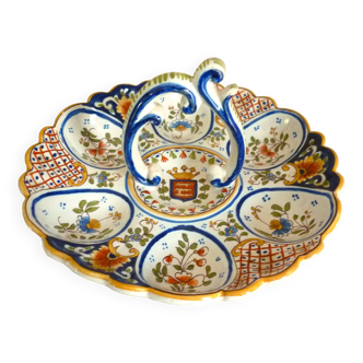 Dish, egg server in hand-painted earthenware, signed Geo Martel