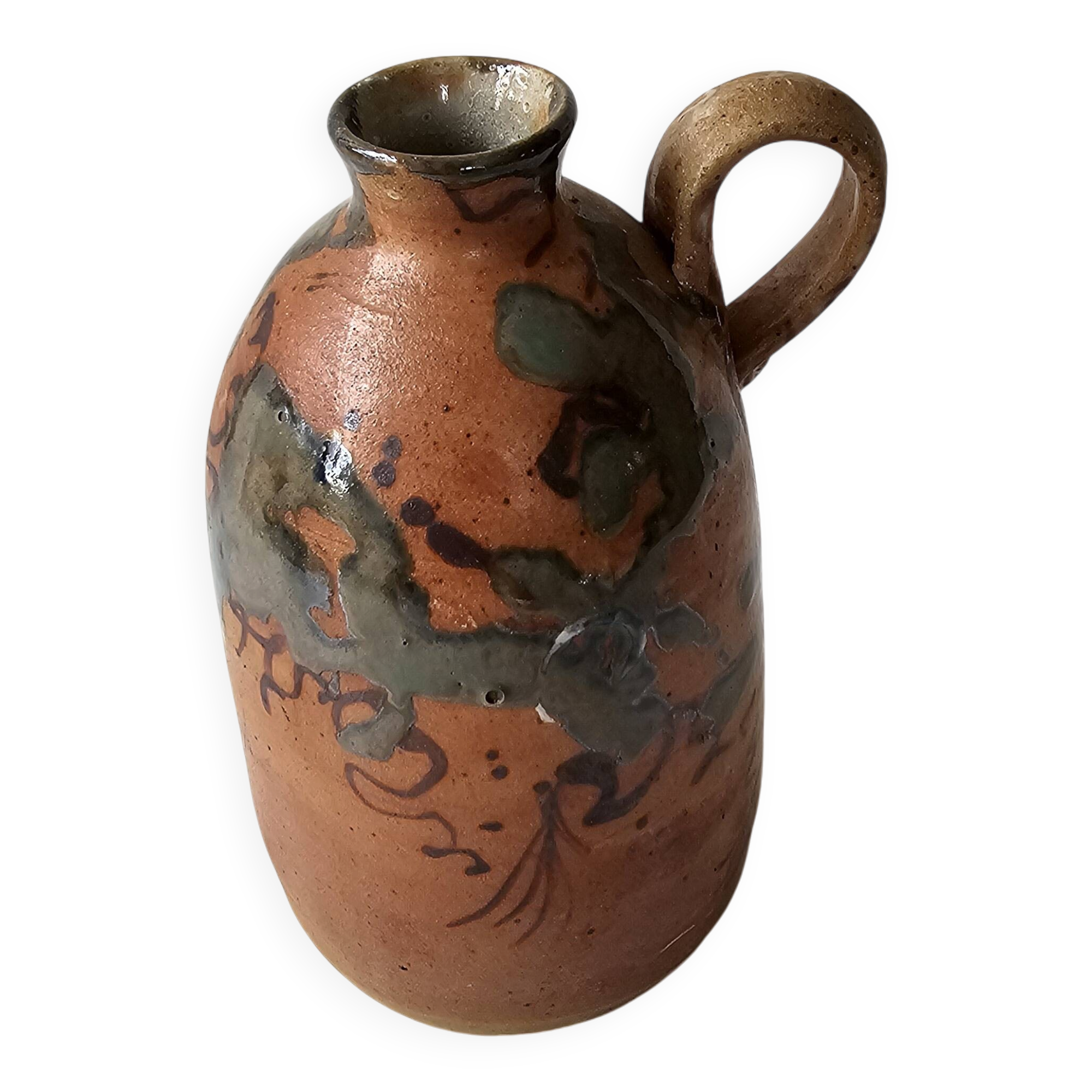 Ceramic handle soliflore vase with an unidentified signature