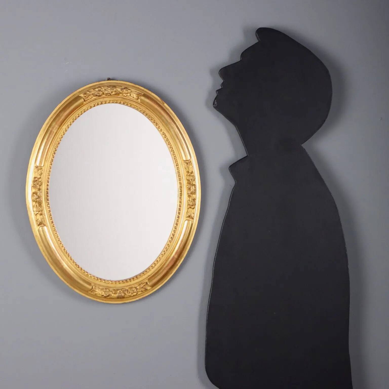 Antique gilded wooden mirror with glass, Italy, 20th century