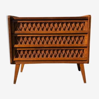 Wooden and rattan chest of drawers
