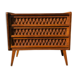 Wooden and rattan chest of drawers