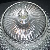 Vintage cheese bell in pressed glass molded DIAMOND 16cm